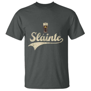 Funny Slainte Cheers Stout Beer Irish Shamrock St Patrick's Day T Shirt TS11 Dark Heather Print Your Wear