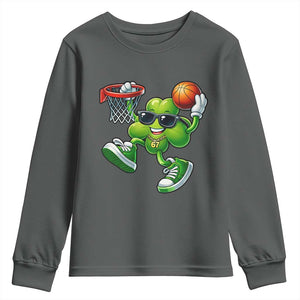 Funny 67 Meme Six Seven Basketball Shamrock St Patricks Day Youth Sweatshirt TS11 Dark Heather Print Your Wear