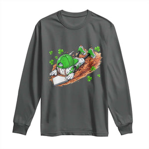 Funny Baseball St Patricks Day Home Plate Drip Long Sleeve Shirt TS11 Dark Heather Print Your Wear