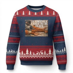 Ultimate I Have To Be Brave Punch The Monkey Ugly Christmas Sweater Cute Baby Monkey Hugging Plush TS11 Navy Red Print Your Wear
