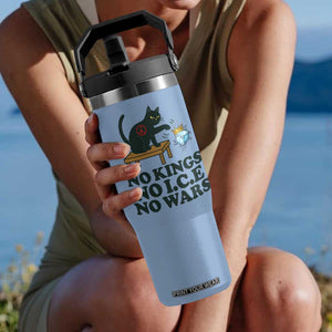 No Kings No Ice No Wars Cat Flip Straw Tumbler Funny Political Freedom Activist TS11 One Size: 30 oz Light Blue Print Your Wear