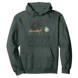 No Kings No Ice No Wars Cat Hoodie Funny Political Freedom Activist TS11 Dark Forest Green Print Your Wear