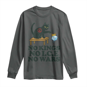 No Kings No Ice No Wars Cat Long Sleeve Shirt Funny Political Freedom Activist TS11 Dark Heather Print Your Wear