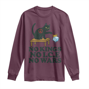 No Kings No Ice No Wars Cat Long Sleeve Shirt Funny Political Freedom Activist TS11 Maroon Print Your Wear