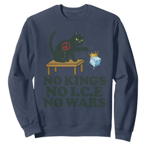 No Kings No Ice No Wars Cat Sweatshirt Funny Political Freedom Activist TS11 Navy Print Your Wear