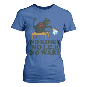 No Kings No Ice No Wars Cat T Shirt For Women Funny Political Freedom Activist TS11 Royal Blue Print Your Wear