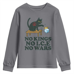No Kings No Ice No Wars Cat Youth Sweatshirt Funny Political Freedom Activist TS11 Charcoal Print Your Wear