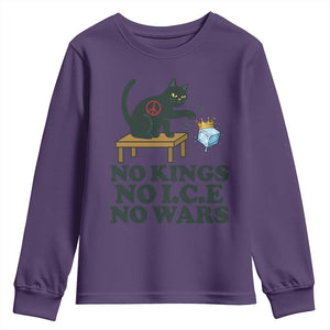 No Kings No Ice No Wars Cat Youth Sweatshirt Funny Political Freedom Activist TS11 Purple Print Your Wear
