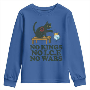 No Kings No Ice No Wars Cat Youth Sweatshirt Funny Political Freedom Activist TS11 Royal Blue Print Your Wear