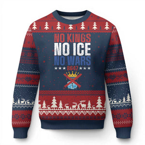 No Kings No Ice No Wars 8647 Ugly Christmas Sweater Rejecting Kings Anti Authoritarian TS11 Navy Red Print Your Wear