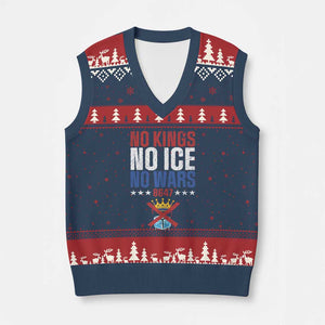 No Kings No Ice No Wars 8647 V-Neck Knit Sweater Vest Rejecting Kings Anti Authoritarian TS11 Navy Red Print Your Wear