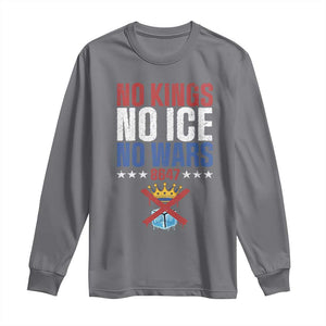 No Kings No Ice No Wars 8647 Long Sleeve Shirt Rejecting Kings Anti Authoritarian TS11 Charcoal Print Your Wear