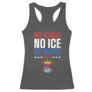 No Kings No Ice No Wars 8647 Racerback Tank Top Rejecting Kings Anti Authoritarian TS11 Dark Heather Print Your Wear