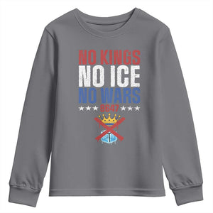 No Kings No Ice No Wars 8647 Youth Sweatshirt Rejecting Kings Anti Authoritarian TS11 Charcoal Print Your Wear