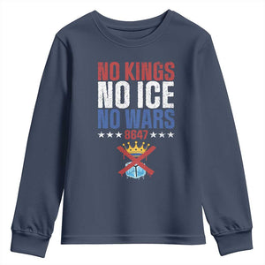 No Kings No Ice No Wars 8647 Youth Sweatshirt Rejecting Kings Anti Authoritarian TS11 Navy Print Your Wear