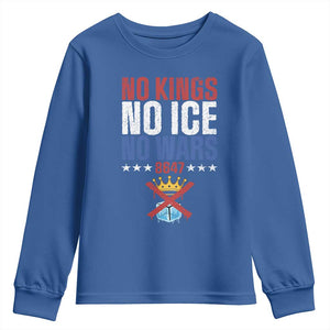 No Kings No Ice No Wars 8647 Youth Sweatshirt Rejecting Kings Anti Authoritarian TS11 Royal Blue Print Your Wear