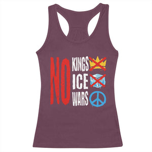 No Kings No Ice No Wars Racerback Tank Top Political Protest Peace Sign TS11 Maroon Print Your Wear