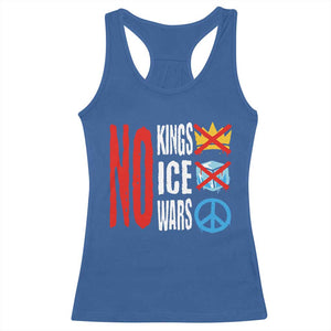 No Kings No Ice No Wars Racerback Tank Top Political Protest Peace Sign TS11 Royal Blue Print Your Wear