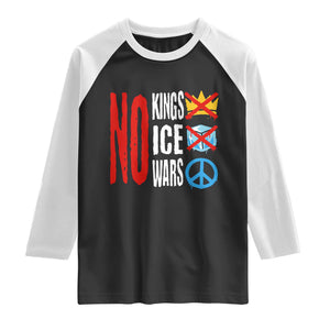 No Kings No Ice No Wars Raglan Shirt Political Protest Peace Sign TS11 Black White Print Your Wear