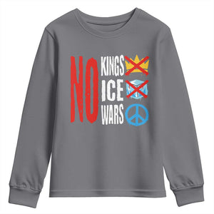 No Kings No Ice No Wars Youth Sweatshirt Political Protest Peace Sign TS11 Charcoal Print Your Wear
