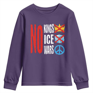 No Kings No Ice No Wars Youth Sweatshirt Political Protest Peace Sign TS11 Purple Print Your Wear