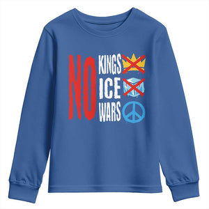 No Kings No Ice No Wars Youth Sweatshirt Political Protest Peace Sign TS11 Royal Blue Print Your Wear