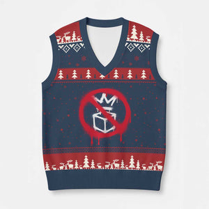 No Kings No Ice Protest V-Neck Knit Sweater Vest Vintage Political Stop Sign Graffiti Graphic TS11 Navy Red Print Your Wear