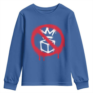 No Kings No Ice Protest Youth Sweatshirt Vintage Political Stop Sign Graffiti Graphic TS11 Royal Blue Print Your Wear