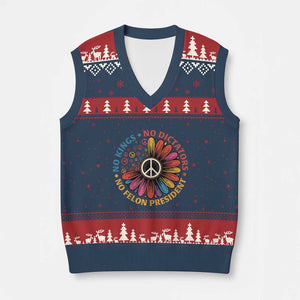 No Kings No Dictators No Felon Presidents V-Neck Knit Sweater Vest Retro Flower Peace Sign TS11 Navy Red Print Your Wear