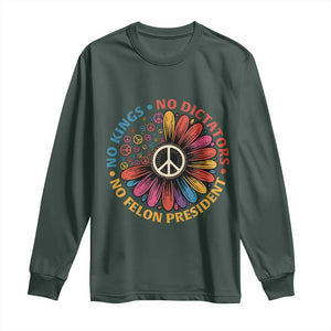 No Kings No Dictators No Felon Presidents Long Sleeve Shirt Retro Flower Peace Sign TS11 Dark Forest Green Print Your Wear