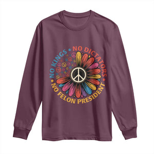 No Kings No Dictators No Felon Presidents Long Sleeve Shirt Retro Flower Peace Sign TS11 Maroon Print Your Wear