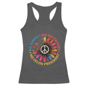 No Kings No Dictators No Felon Presidents Racerback Tank Top Retro Flower Peace Sign TS11 Dark Heather Print Your Wear