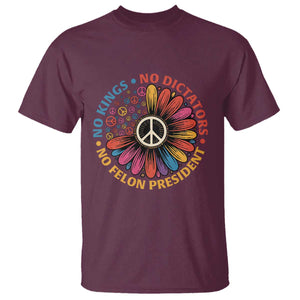 No Kings No Dictators No Felon Presidents T Shirt Retro Flower Peace Sign TS11 Maroon Print Your Wear