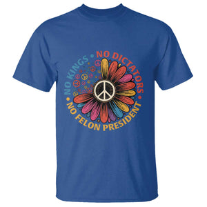 No Kings No Dictators No Felon Presidents T Shirt Retro Flower Peace Sign TS11 Royal Blue Print Your Wear