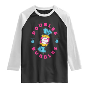 Doubles and Bubbles Baseball Candy Gum Raglan Shirt TS11 Black White Print Your Wear