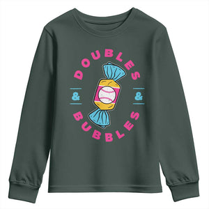 Doubles and Bubbles Baseball Candy Gum Youth Sweatshirt TS11 Dark Forest Green Print Your Wear
