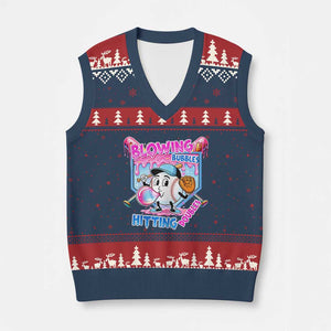 Baseball Blowing Bubbles Hitting Doubles V-Neck Knit Sweater Vest Sports Bubble Gum Lover TS11 Navy Red Print Your Wear