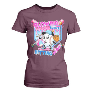 Baseball Blowing Bubbles Hitting Doubles T Shirt For Women Sports Bubble Gum Lover TS11 Maroon Print Your Wear