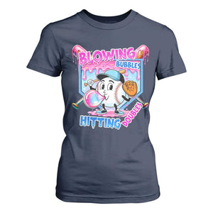 Baseball Blowing Bubbles Hitting Doubles T Shirt For Women Sports Bubble Gum Lover TS11 Navy Print Your Wear