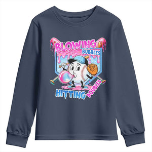 Baseball Blowing Bubbles Hitting Doubles Youth Sweatshirt Sports Bubble Gum Lover TS11 Navy Print Your Wear