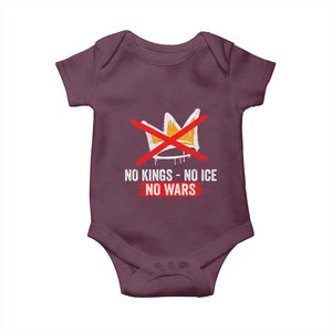 No Kings Protest Baby Onesie No Kings No Ice No Wars Anti Monarchy Statement TS11 Maroon Print Your Wear