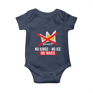No Kings Protest Baby Onesie No Kings No Ice No Wars Anti Monarchy Statement TS11 Navy Print Your Wear