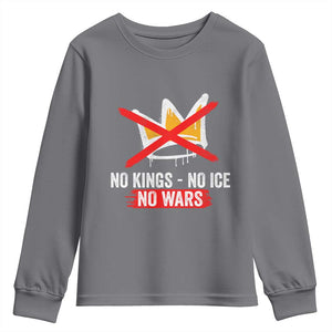 No Kings Protest Youth Sweatshirt No Kings No Ice No Wars Anti Monarchy Statement TS11 Charcoal Print Your Wear