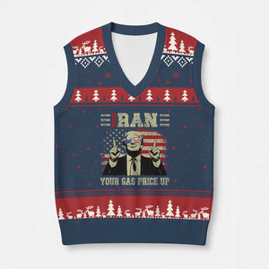 Iran Your Gas Price Up V-Neck Knit Sweater Vest Funny Political Gas Station TS11 Navy Red Print Your Wear