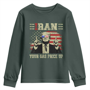 Iran Your Gas Price Up Youth Sweatshirt Funny Political Gas Station TS11 Dark Forest Green Print Your Wear