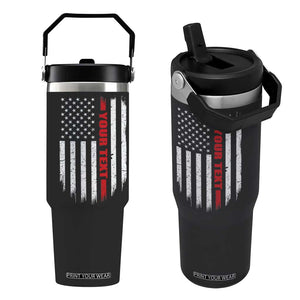 Personalized Firefighter Flip Straw Tumbler Custom Text Name Vintage American Flag Patriot Fireman Gift