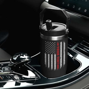 Personalized Firefighter Flip Straw Tumbler Custom Text Name Vintage American Flag Patriot Fireman Gift