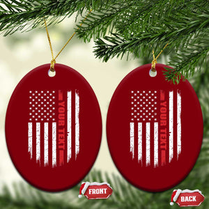 Personalized Firefighter Ceramic Ornament Custom Text Name Vintage American Flag Patriot Fireman Gift