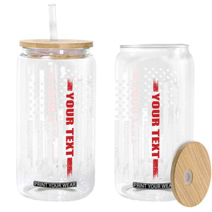 Personalized Firefighter Glass Can Custom Text Name Vintage American Flag Patriot Fireman Gift