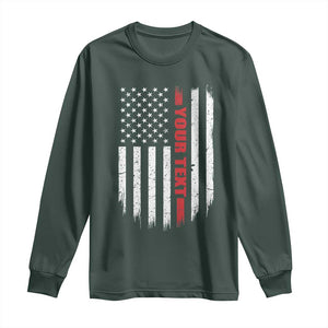 Personalized Firefighter Long Sleeve Shirt Custom Text Name Vintage American Flag Patriot Fireman Gift